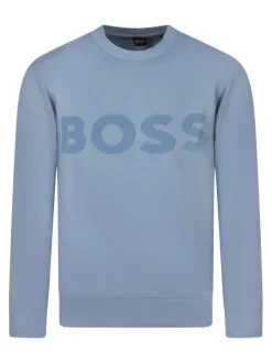 Sweat en coton bleu clair uni avec une coupe droite et un col rond