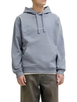 Sweat en coton bleu à coupe droite pourvu d'un col à capuche