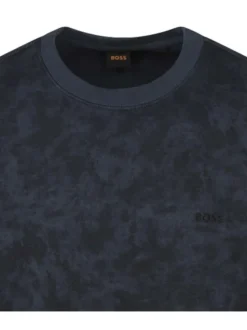 Sweat en coton bleu marine à imprimé camouflage et à col rond
