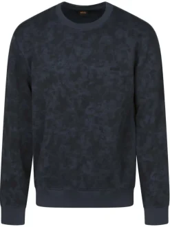 Sweat en coton bleu marine à imprimé camouflage et à col rond
