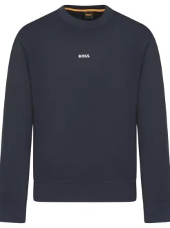 Sweat en coton bleu marine uni avec une coupe droite et un col rond