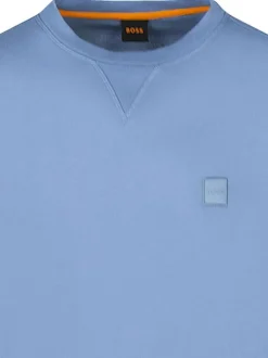 Sweat en coton bleu uni avec une coupe droite et un col rond