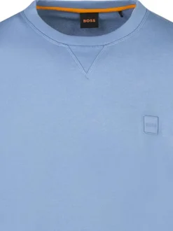 Sweat en coton bleu uni avec une coupe droite et un col rond