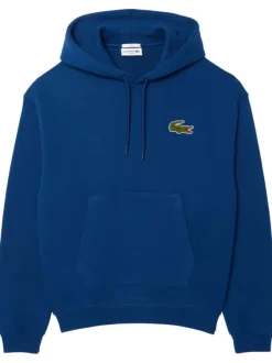 Sweat en coton bleu uni droit avec une capuche et poche kangourou