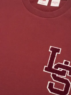 Sweat en coton bordeaux uni avec un col rond et un patch sur la poitrine