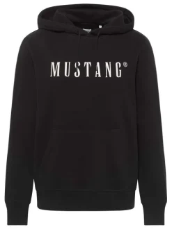 Sweat en coton Bronson noir droit avec logo imprimé blanc et col à capuche