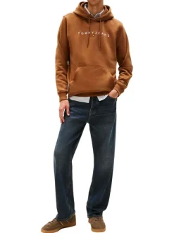 Sweat en coton camel uni avec une coupe droite et nom iconique