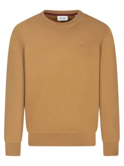 Sweat en coton camel uni avec une coupe droite et un col rond