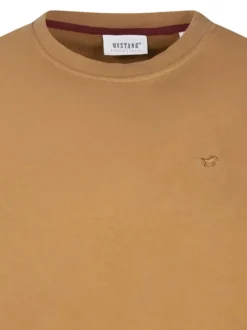 Sweat en coton camel uni avec une coupe droite et un col rond