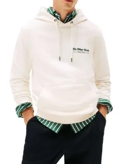 Sweat en coton écru orné d'inscriptions avec un col à capuche