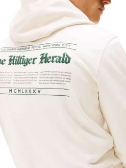 Sweat en coton écru orné d'inscriptions avec un col à capuche