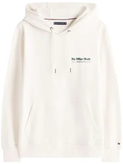 Sweat en coton écru orné d'inscriptions avec un col à capuche