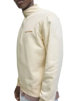 Sweat en coton écru uni avec un col montant et fermeture à glissière