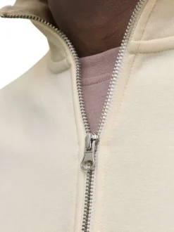 Sweat en coton écru uni avec un col montant et fermeture à glissière