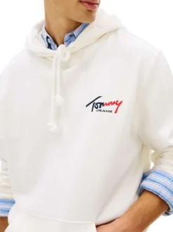 Sweat en coton écru uni avec une coupe droite et un col à capuche