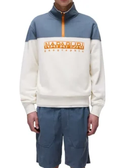 Sweat en coton écru uni avec une coupe droite et un col montant