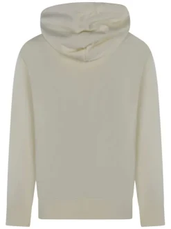 Sweat en coton écru uni à coupe ajustée avec un logo brodé sur la poitrine