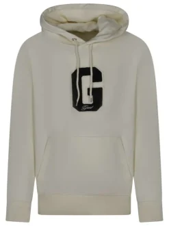 Sweat en coton écru uni à coupe ajustée avec un logo brodé sur la poitrine