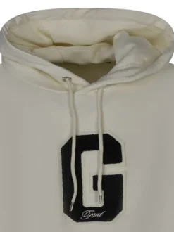 Sweat en coton écru uni à coupe ajustée avec un logo brodé sur la poitrine