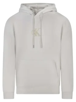 Sweat en coton écru uni à coupe droite avec un logo en relief