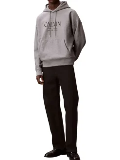 Sweat en coton gris à coupe droite pourvu d'un col à capuche