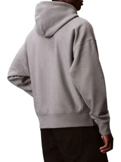 Sweat en coton gris à coupe droite pourvu d'un col à capuche