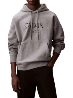Sweat en coton gris à coupe droite pourvu d'un col à capuche
