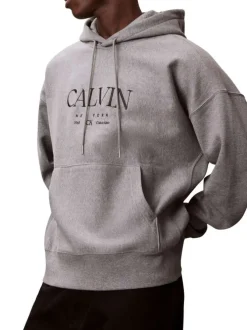 Sweat en coton gris à coupe droite pourvu d'un col à capuche