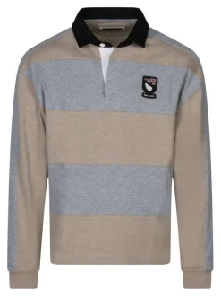 Sweat en coton gris et beige rayé avec une coupe droite et un col polo