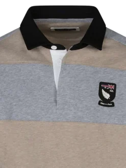 Sweat en coton gris et beige rayé avec une coupe droite et un col polo