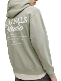 Sweat en coton kaki à coupe droite pourvu d'un col à capuche