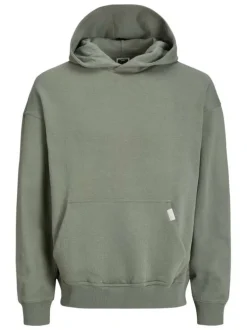 Sweat en coton kaki uni avec une coupe droite et un col à capuche