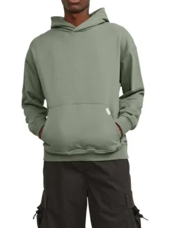 Sweat en coton kaki uni avec une coupe droite et un col à capuche