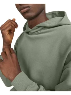 Sweat en coton kaki uni avec une coupe droite et un col à capuche