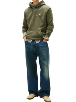 Sweat en coton kaki uni avec une coupe droite et un col à capuche
