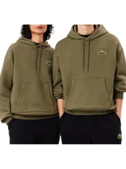 Sweat en coton kaki uni à coupe loose avec poche kangourou et col à capuche