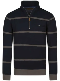 Sweat en coton marine avec des rayures kaki et un col camionneur