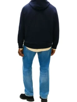 Sweat en coton marine avec une coupe droite et une poche kangourou