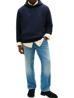 Sweat en coton marine avec une coupe droite et une poche kangourou