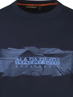Sweat en coton marine avec un imprimé une coupe droite et un col rond