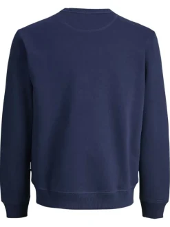 Sweat en coton marine avec un logo orange brodé et un col rond