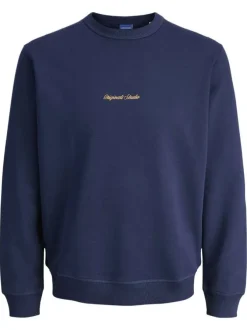 Sweat en coton marine avec un logo orange brodé et un col rond