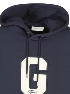 Sweat en coton marine brodé à coupe droite avec un col à capuche