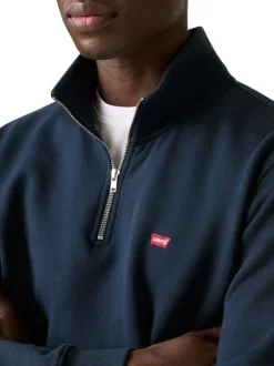 Sweat en coton marine à coupe droite pourvu d'un col camionneur
