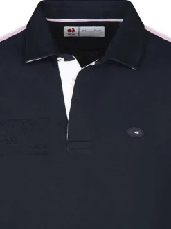 Sweat en coton marine en maille piquée avec un col à revers et une coupe droite