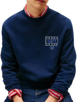 Sweat en coton marine à imprimé avec une coupe droite et un col rond