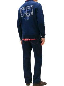 Sweat en coton marine à imprimé avec une coupe droite et un col rond