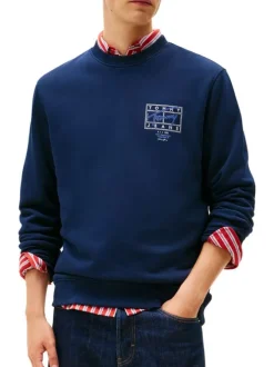 Sweat en coton marine à imprimé avec une coupe droite et un col rond