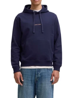 Sweat en coton marine uni avec un col à capuche et cordon de serrage