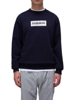 Sweat en coton marine uni avec un col rond et une coupe droite